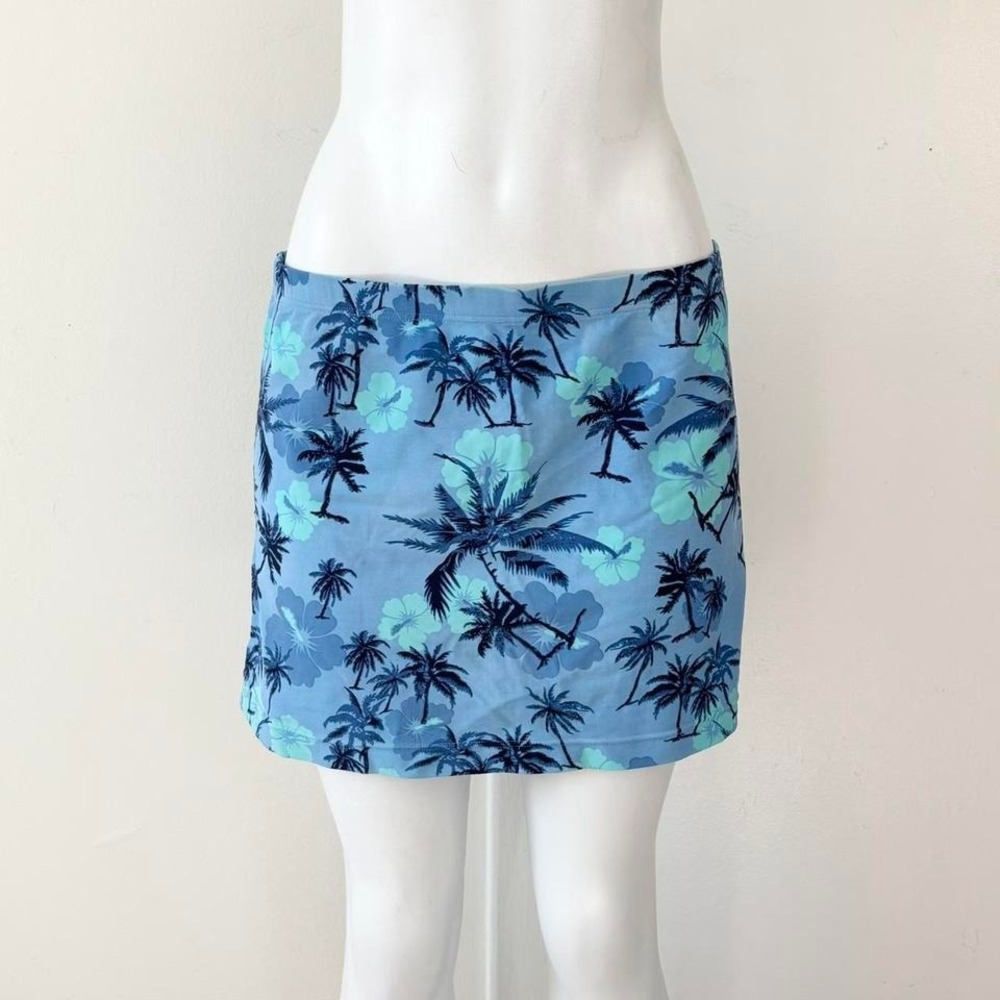 blue tropical palm tree floral swim skirt bikini coverup size L